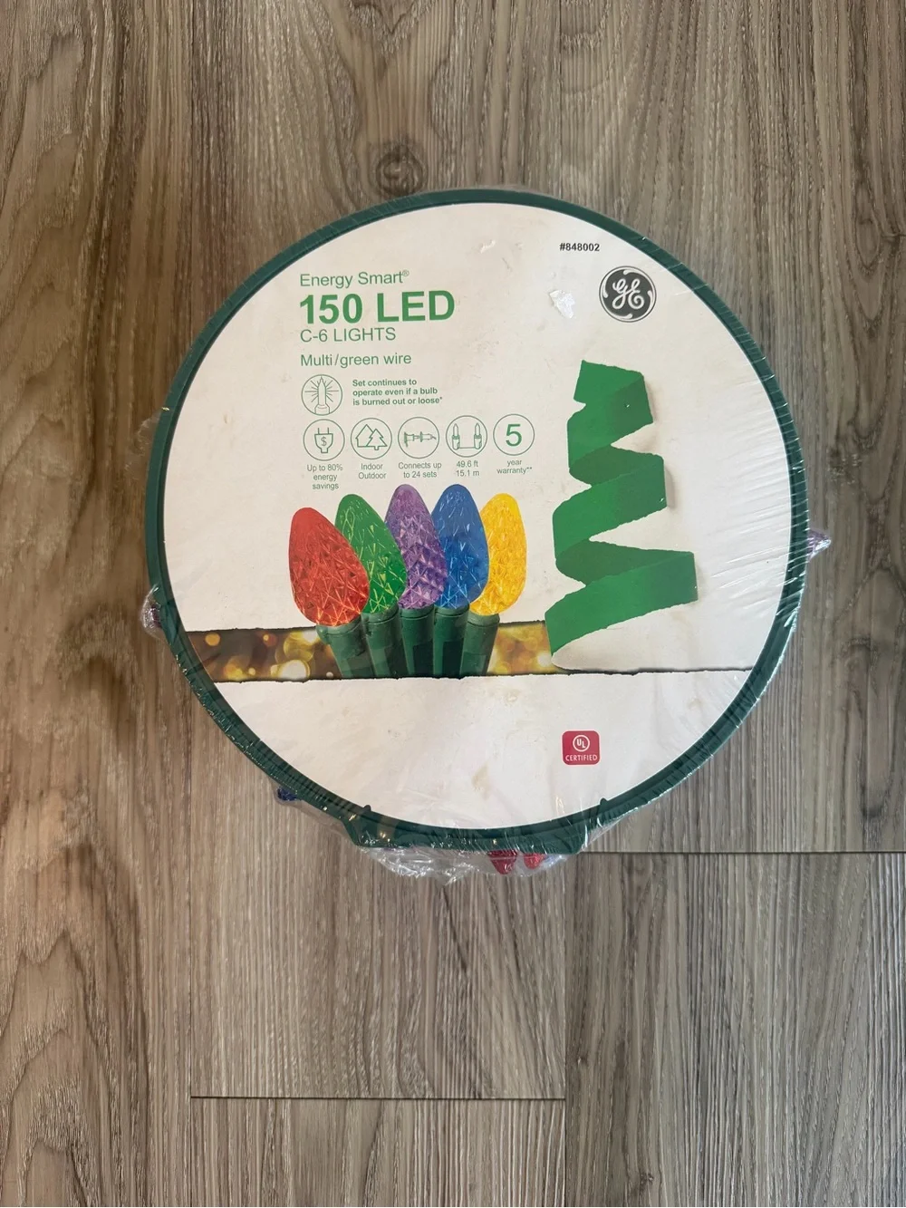 GE Energy Smart 150 LED C-6 Faceted Lights Multi with Green Wire 49.6-FT, NEW